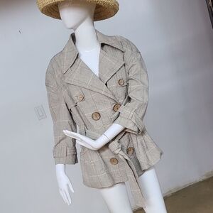 People Like Frank Grey Plaid Short Trench